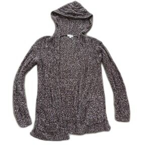 Mudd Cardigan Sweater Women Small Burgundy Marled Knit Hooded Open Front Pocket